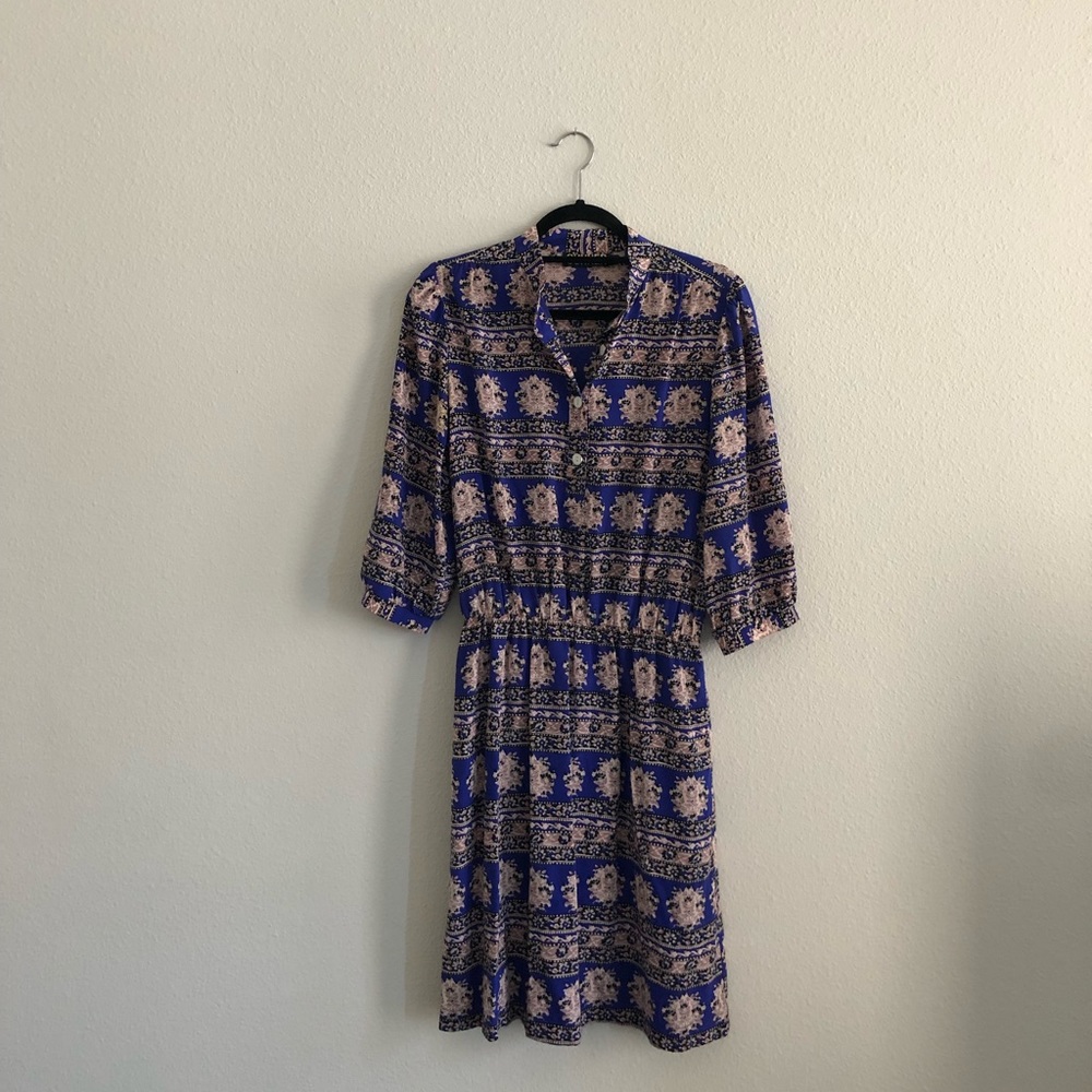 Sunner Pattern Long-sleeved Dress with pockets